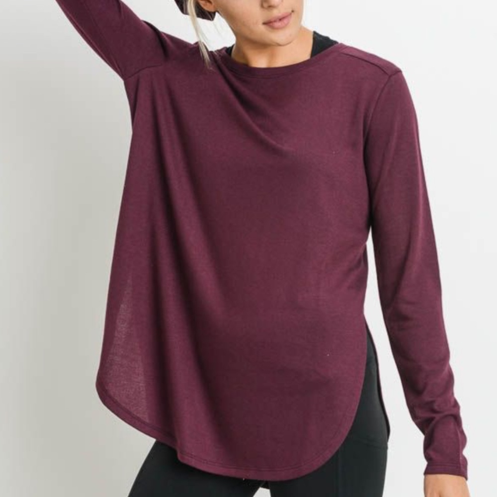 LONG SLEEVE HIGH-LOW FLOWY TOP - (BURGUNDY)